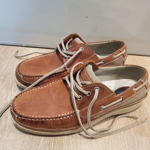 CHAPS Brown Leather Boat Shoes, Men's 11 Wide, 096-21233
